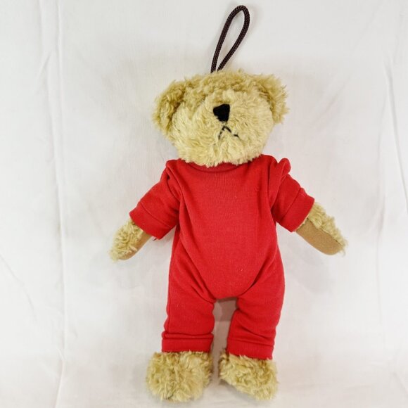 Plush Jointed Teddy Bear In Red PJs w Hanging Loop Stuffed Animal 10" Christmas - Picture 1 of 5